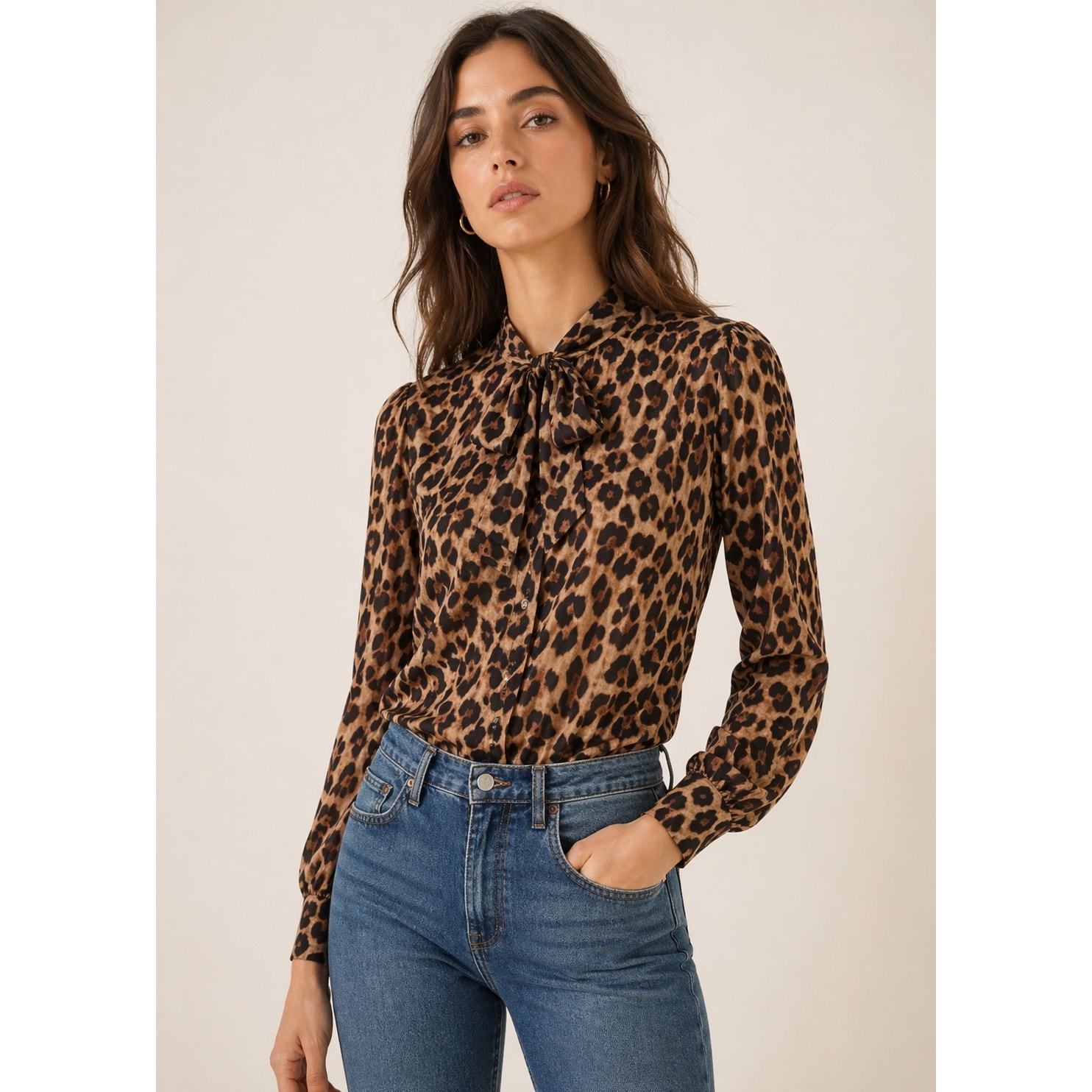 Reformation Marcy Leopard Print Tie Neck Blouse Size Xs